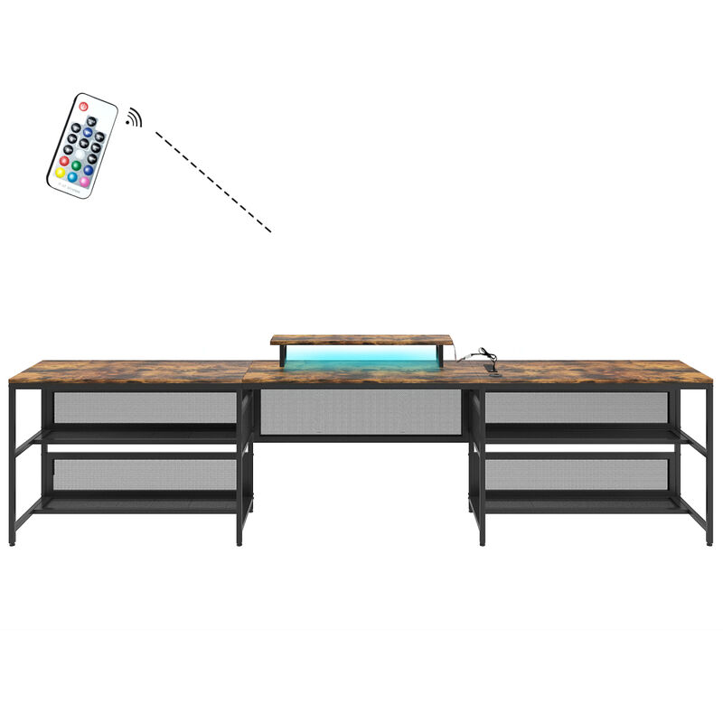 Streamdale U-Shaped Desk with Power Outlet LED Strip and Monitor Stand Vintage image number 5