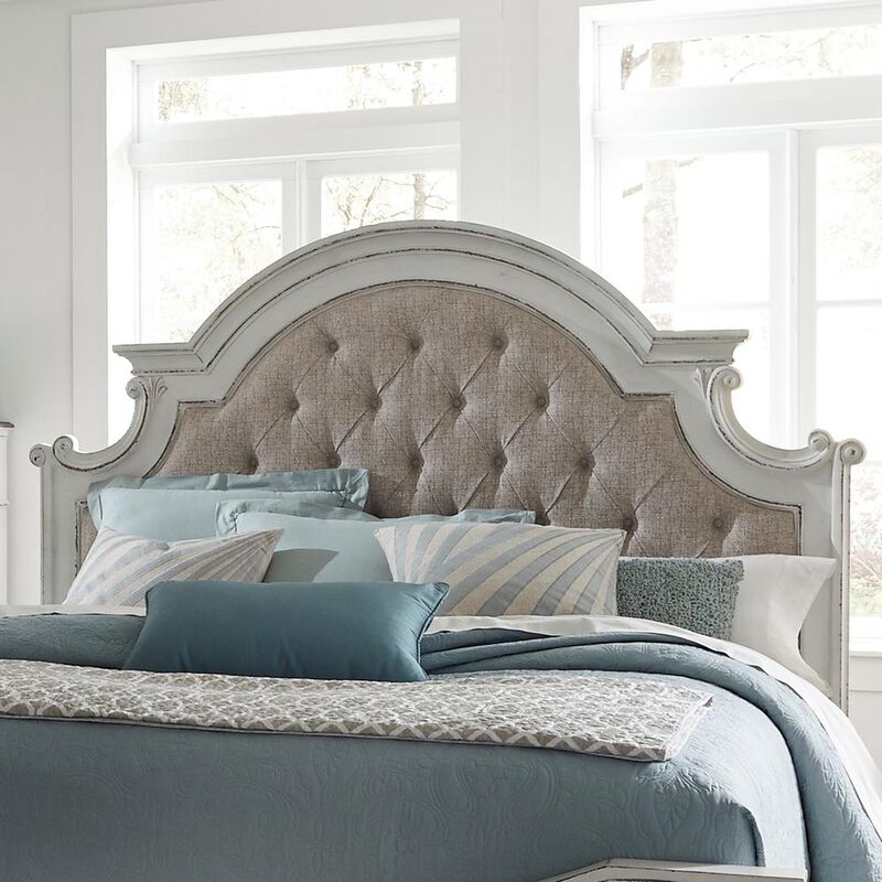 Liberty Furniture Magnolia Manor King Upholstered Panel Headboard - Weathered Bisque image number 1