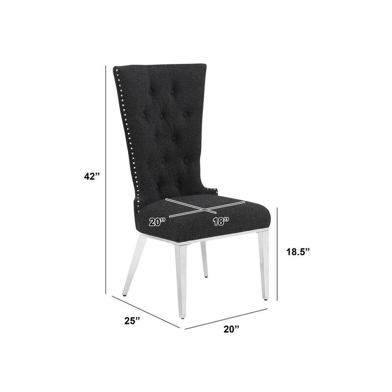 Black Boucle Fabric With Silver Chrome Base Glam Dining Chairs (Set Of 2)