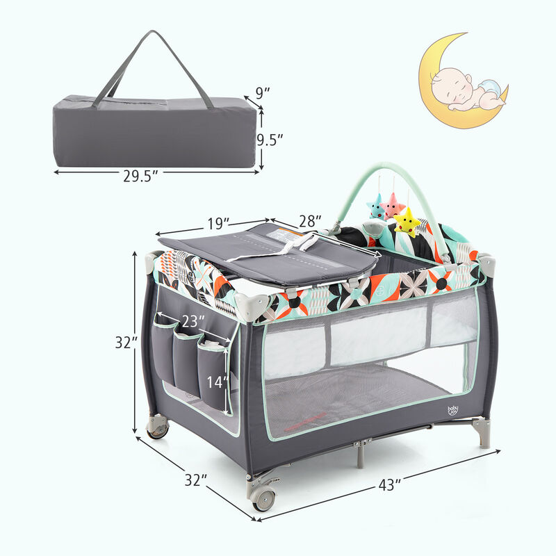 3-in-1 Portable Baby Playard with Zippered Door and Toy Bar