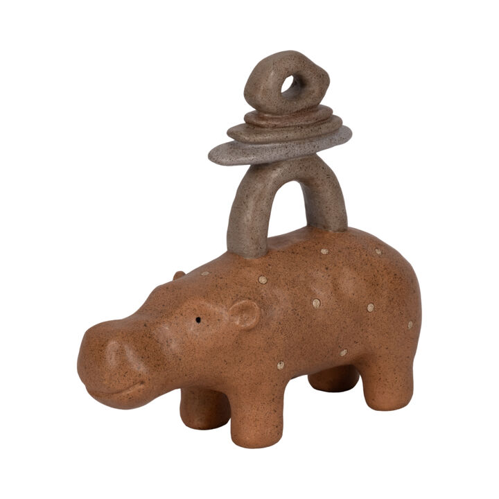 8" Hippo With Stacked Stones