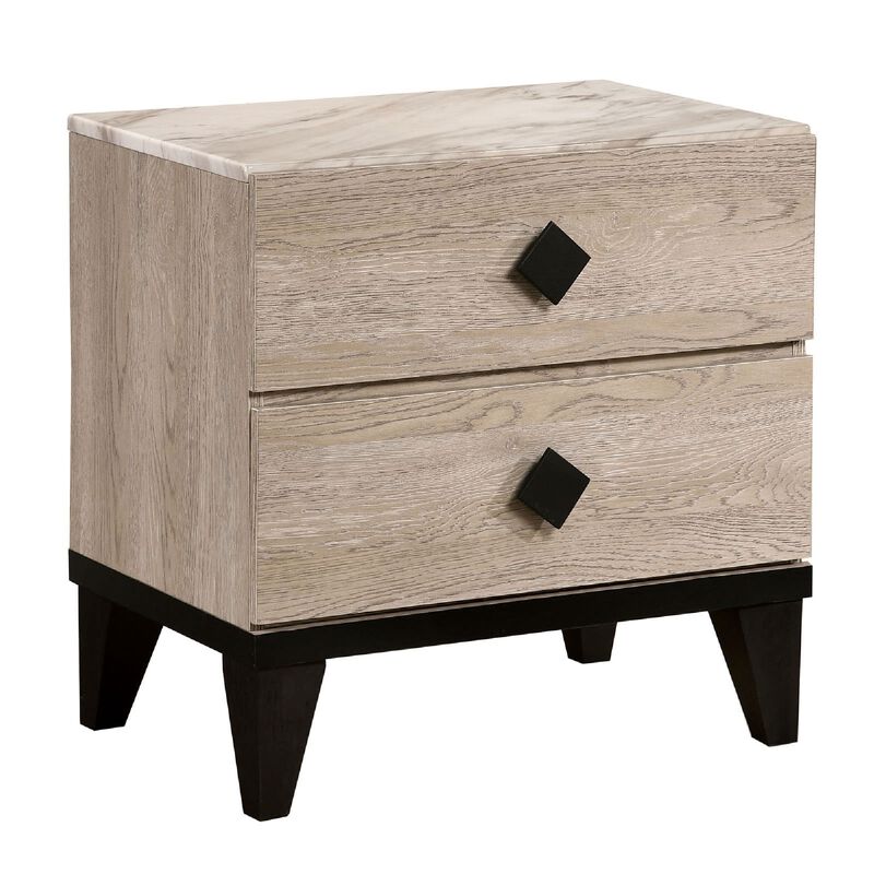 2 Drawer Wooden Nightstand with Grains and Angled Legs, Cream-Benzara image number 1