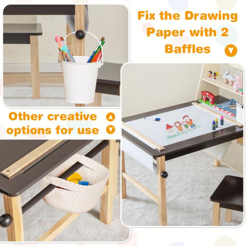 Hivvago Kids Art Table and Chairs Set with Paper Roll and Storage Bins