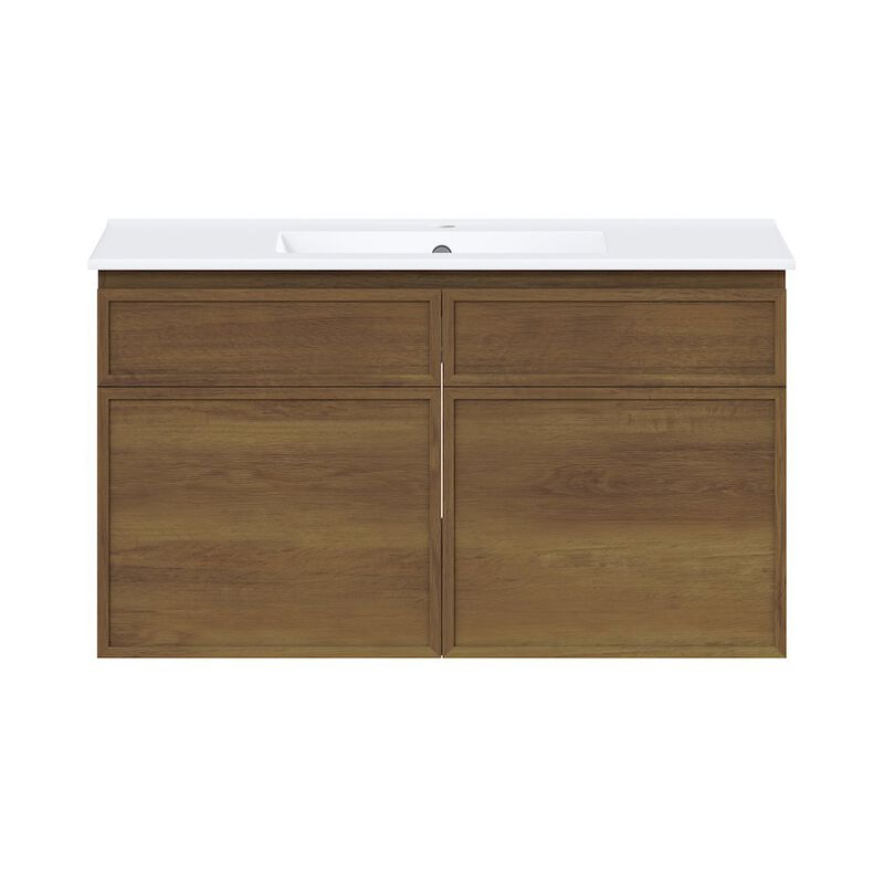 St. Tropez 36" Wall-Mounted Bathroom Vanity in Brown Oak with Sink Top image number 0