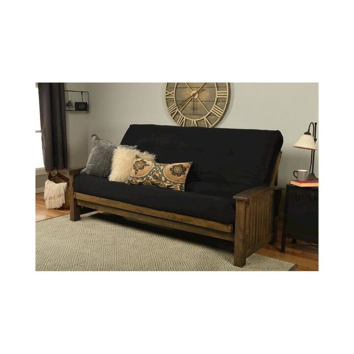 Washington Queen Frame-Rustic Walnut Finish-Suede Black Mattress