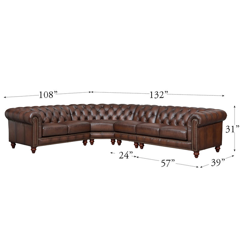 Alton Bay Top Grain Leather L-Shaped Chesterfield Sectional