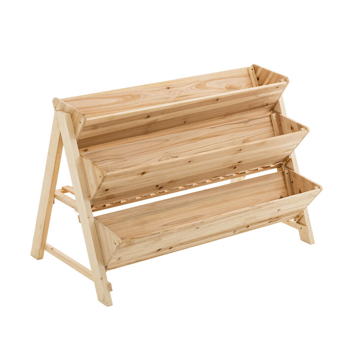 3 Tier Wooden Vertical Raised Garden Bed with Storage Shelf