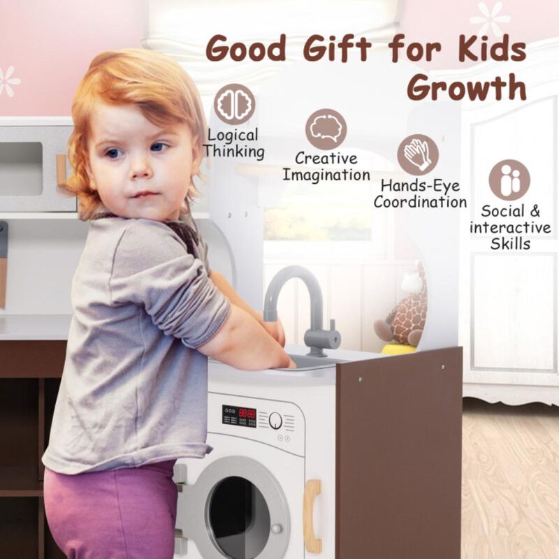 Hivvago Corner Kids Play Kitchen with Washing Machine and Ice Maker Gift for Boys Girls