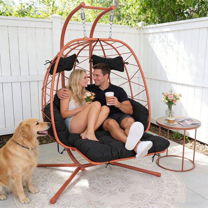 Hivvago Double Hanging Egg Chair with Stand & Cushions