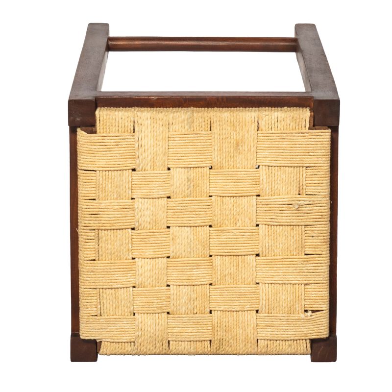 32 Inch Mango Wood Barstool with Rope Weaved Seat, Brown-Benzara