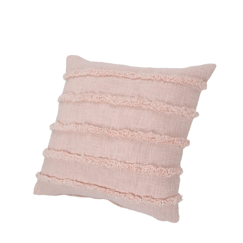 HomeRoots Set of Two Pink Ribbed Cotton Throw Pillows With Fringe image number 4