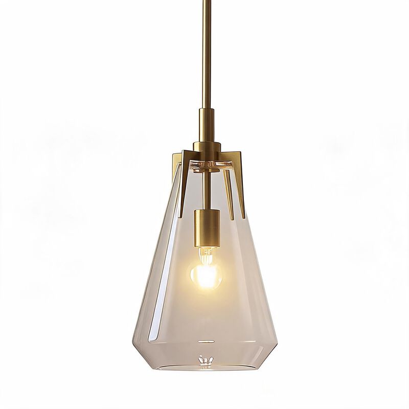 Gold Pendant Light with Clear Glass Shade, Adjustable Downrods image number 0