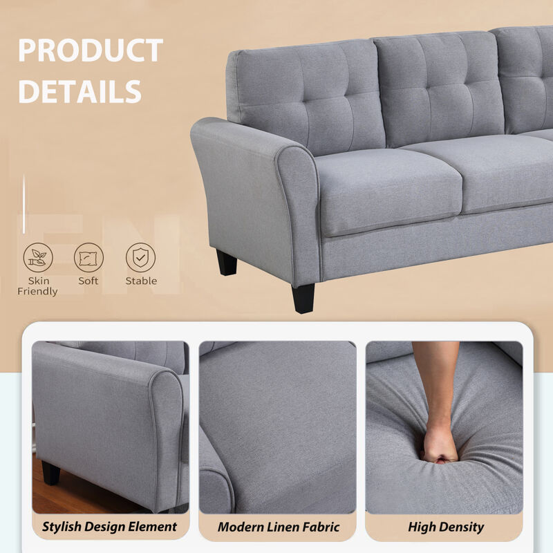 79.9" Modern Living Room Sofa Linen Upholstered Couch Furniture for Home or Office, Light Grey Blue, (3-Seat)