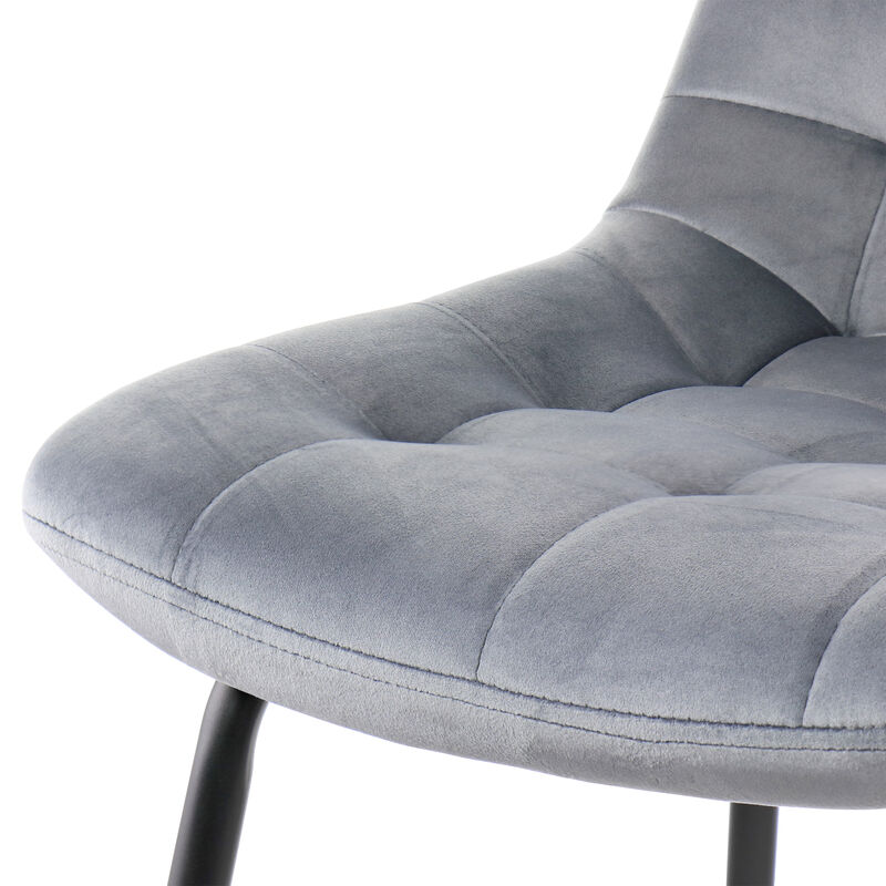 Elama 2 Piece Velvet Tufted Chair in Gray with Black Metal Legs image number 6