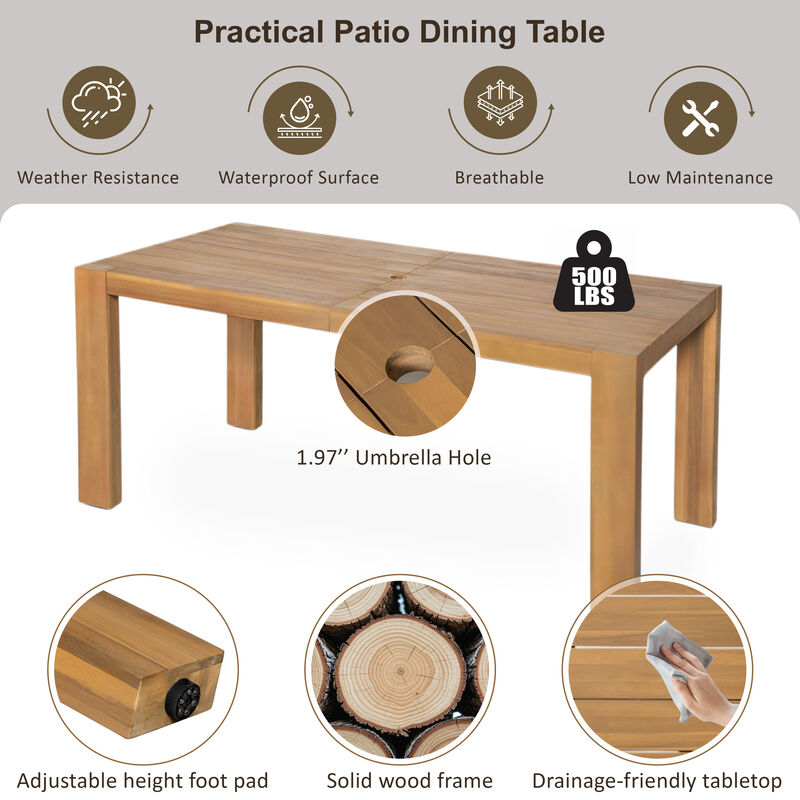 Whisen 7-Piece Outdoor Dining Set for 6 with Beige Fabric Cushions & 70.8" Rectangle Table image number 7