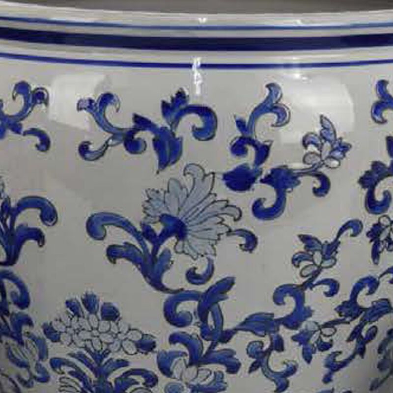 Hely 3 Planter Set, Blue Floral Vine Off White Ceramic 20, 14, 10 Inch