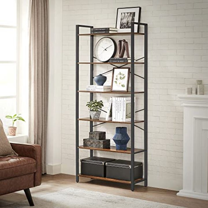 BreeBe 6-Tier Bookshelf with Steel Frame