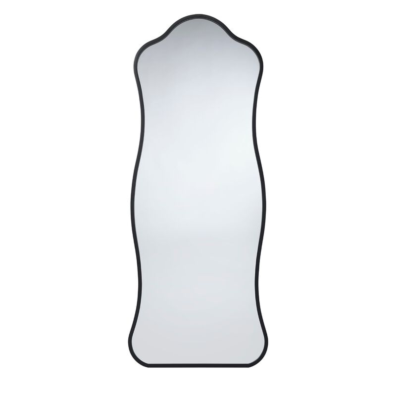 Ari Floor Mirror, 58 Inch, Black Metal Wavy Frame, Hand Forged Iron - Benzara