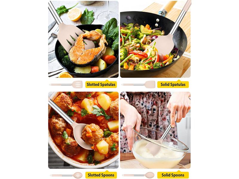 BUNDLEPRO Pack of 4 Silicone Cooking Utensils Set, Non Stick Large Solid Spatulas