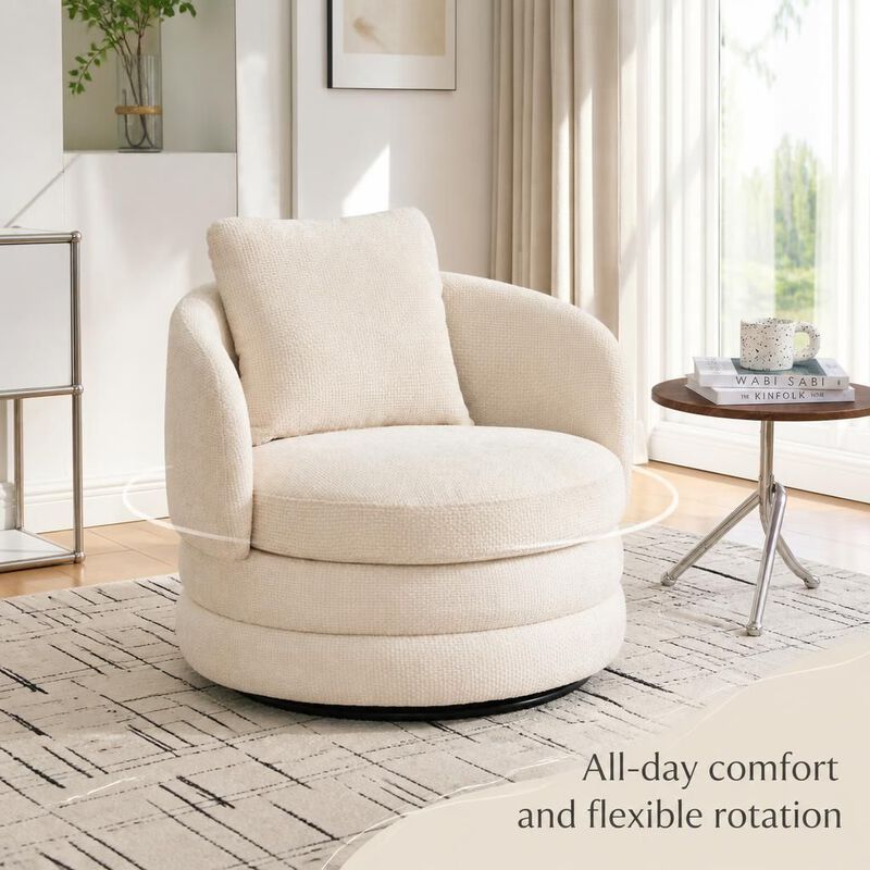GOODSILO 30 Inch Wide 360 Degree Swivel Barrel Accent Chair Chenille Upholstered Comfy Single Armchair for Living Room Bedroom and Lounge image number 4