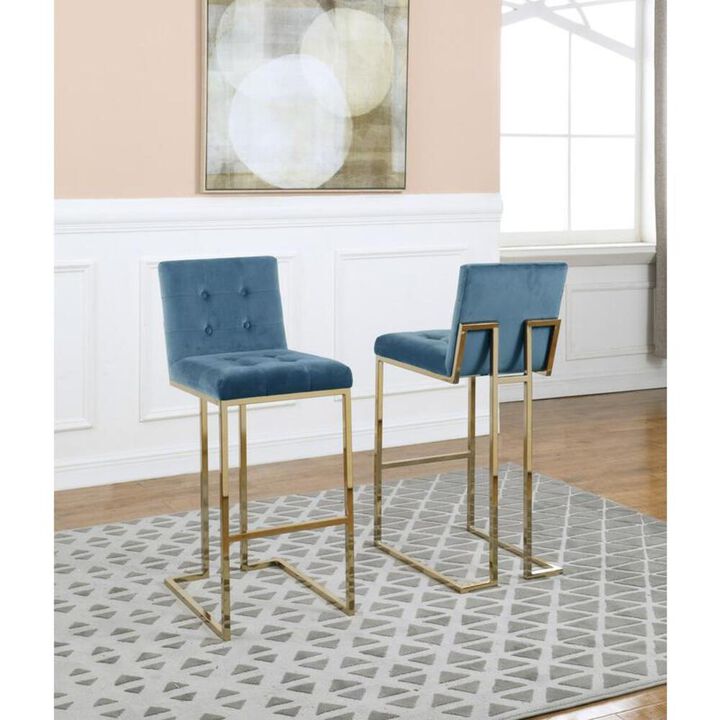 Best Quality Furniture 27 Tufted Velvet Upholstered Bar Stool in Teal Blue (Set of 2), Teal blue