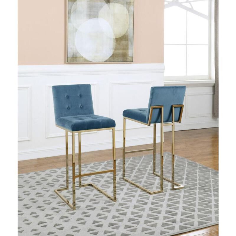 Best Quality Furniture 27 Tufted Velvet Upholstered Bar Stool in Teal Blue (Set of 2), Teal blue