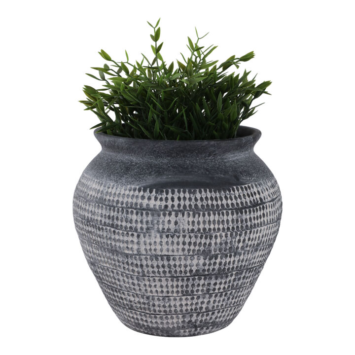 10x9" Textured Stoneware Vase, Black