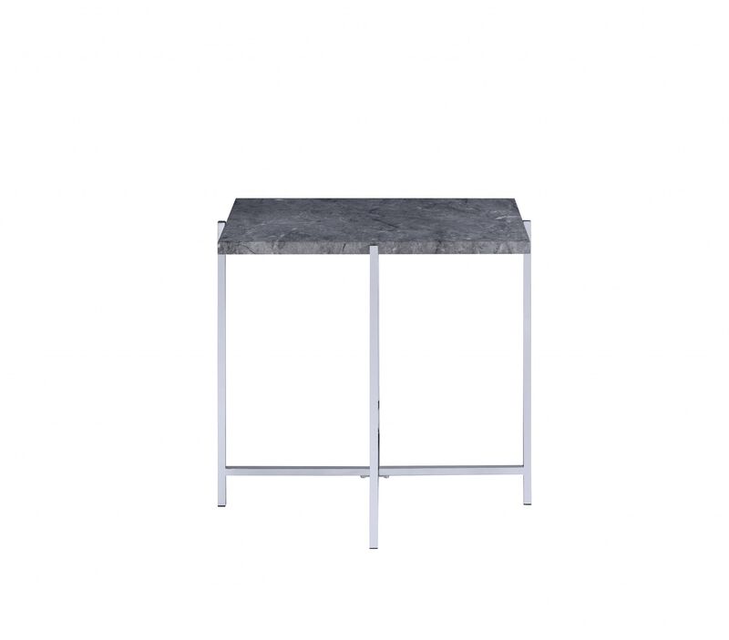 Homezia 24" Chrome And Faux Marble Manufactured Wood And Metal Rectangular End Table