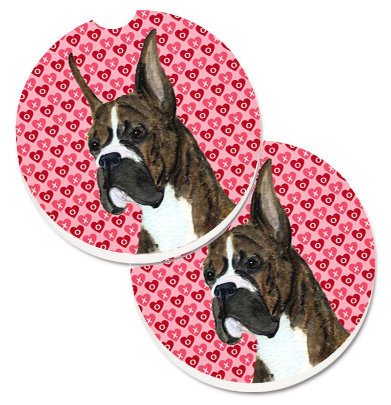 Caroline's Treasures Boxer Hearts Love & Valentine's Day Portrait Set of 2 Cup Holder Car Coasters SS4508CARC, 2.56, Multicolor image number 0