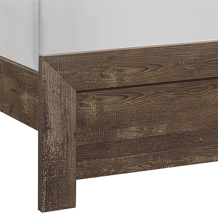 Rustic Panel Design Wooden Queen Size Bed with Block Legs Support, Brown-Benzara