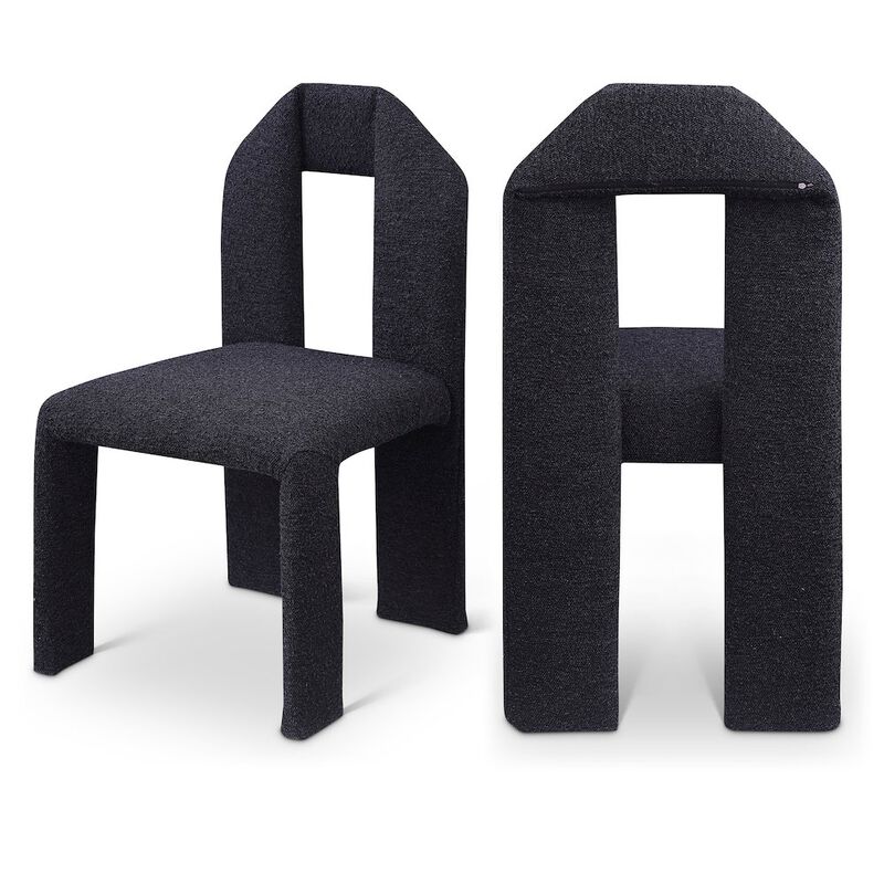 Meridian Furniture Bennett Black Boucle Fabric Dining Chair, Set of 2