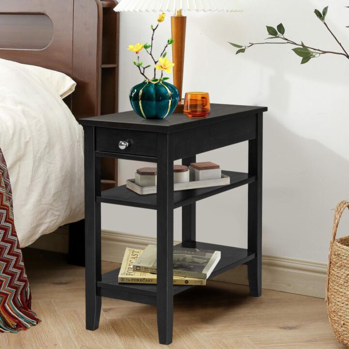 Hivvago Side End Table with Drawer and 2-Tier Open Storage Shelves for Space Saving