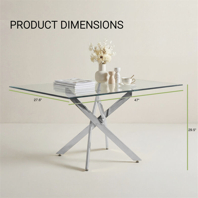 47.24 Inches Modern Rectangular Glass Table with Silver Frame image number 2