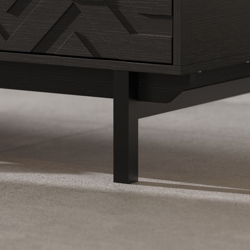 FUFU&GAGA Black Modern Coffee Table with 4-Drawer Storage, Wood Grain Top, 3D Textured Drawers, Gold Tapered Pulls (47.2" W x 23.6" D x 20.5" H)