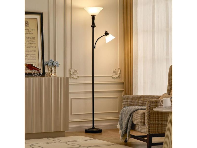 71 Inch Floor Lamp Black Adjustable Arc Reading Light with Glass Shade for Room image number 1