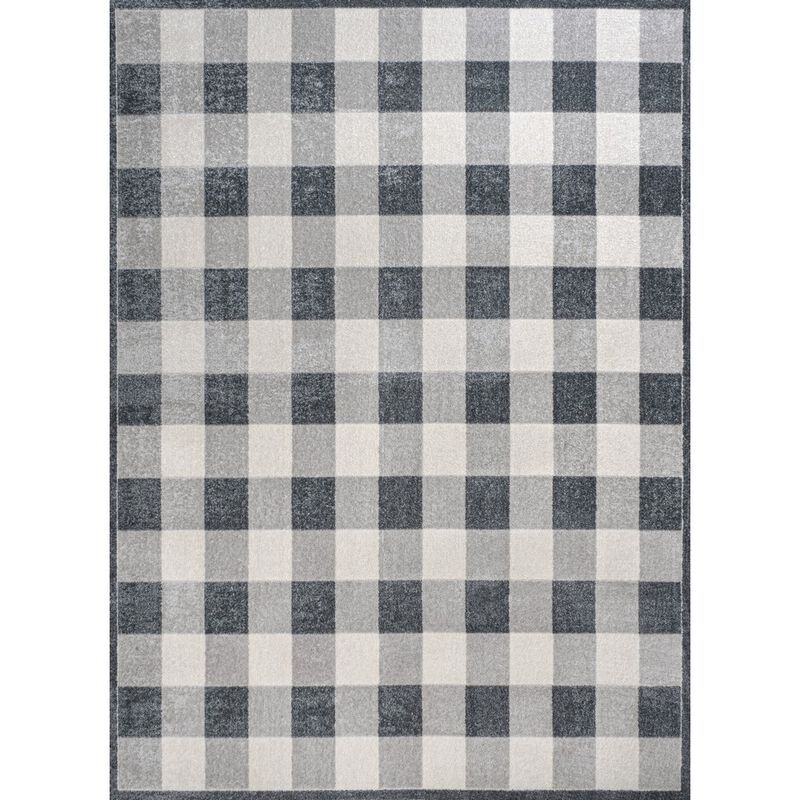 Gingham Gradient Plaid Cottage Machine-Washable Light Area Rug