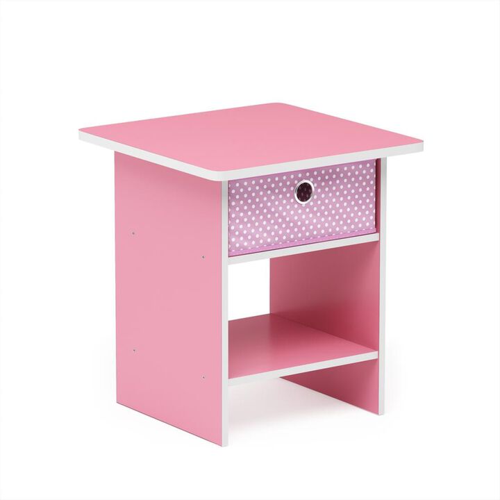 Furinno Dario End Table / Side Table / Night Stand / Bedside Table with Bin Drawer, 1-Pack, Pink/Light Pink