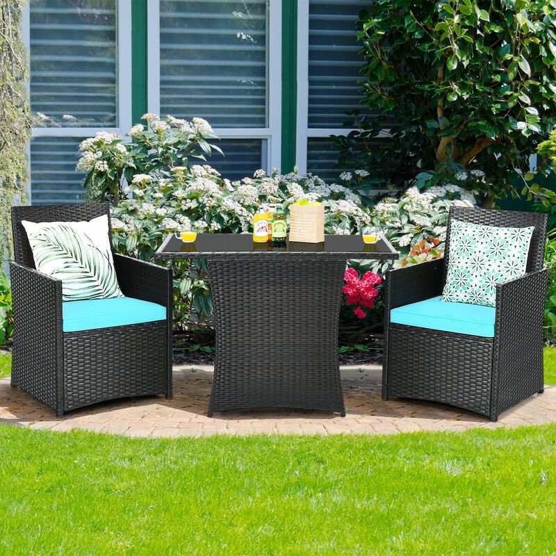 Mondawe 3 Pieces Patio Rattan Furniture Set with Cushion and Sofa Armrest