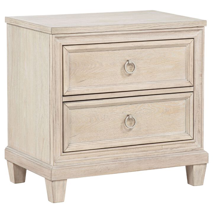 Kylie Nightstand with 2 Drawers, Tapered Legs, Washed Oak Wood 27 Inch
