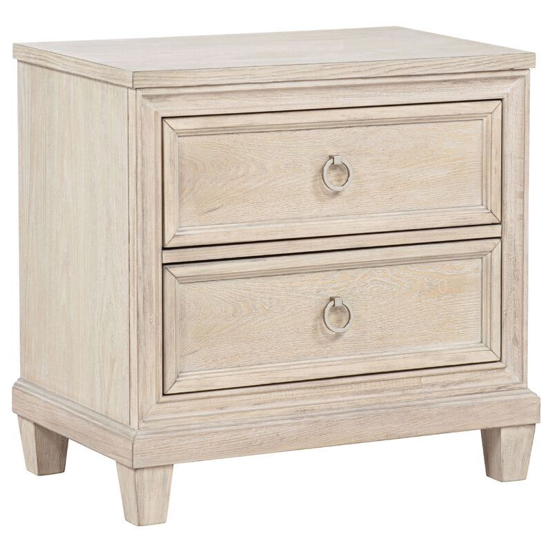 Kylie Nightstand with 2 Drawers, Tapered Legs, Washed Oak Wood 27 Inch image number 0
