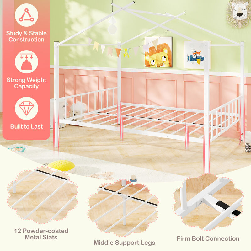 Metal House Bed with 2 Fabric Drawers for Kids, Fun and Functional Bedroom Furniture