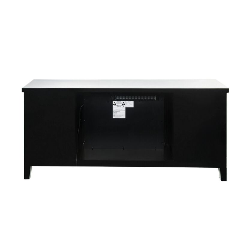 TV Stand with Electric Fireplace and Mirror Panel Framing, Silver