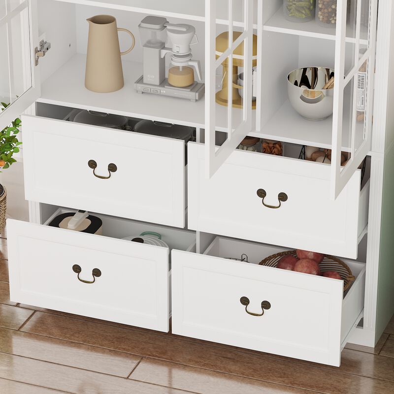 47.2 in. W x 78.7 in. H 8-Shelf Wood Standard Bookcase Bookshelf With Glass Doors, Adjustable Shelves, Drawers