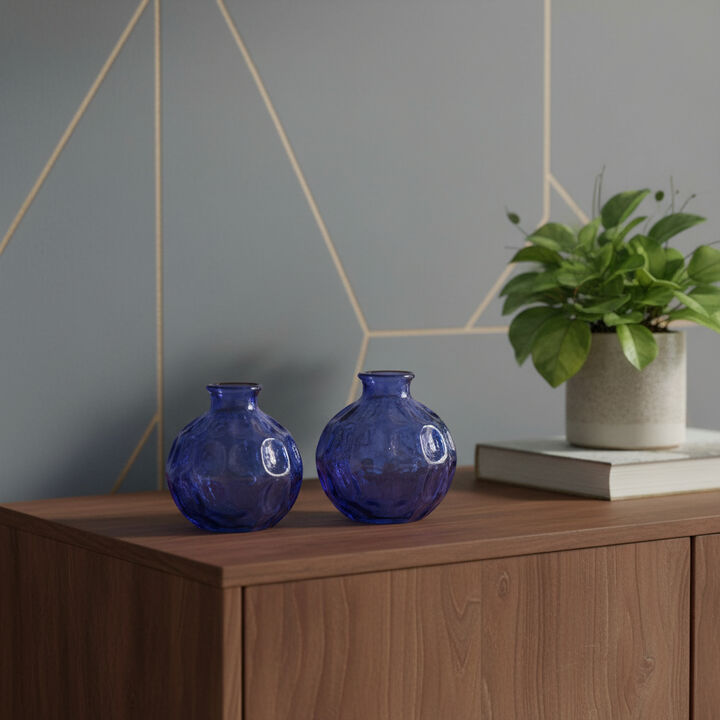 HomeRoots Set of Two Blue Glass Round Table Vases