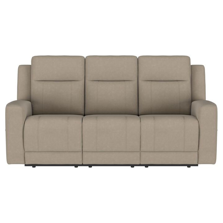 Krio Manual Recliner Sofa, 80 Inch Modern Taupe Brown Faux Leather - Benzara