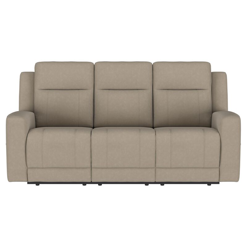 Krio Manual Recliner Sofa, 80 Inch Modern Taupe Brown Faux Leather - Benzara
