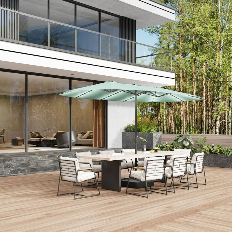 FUFU&GAGA 15-ft x 9-ft Mint Green Outdoor Cantilever Umbrella with Solar Panel, Base & Lights, Iron Frame Large Outdoor Offset Sunshade image number 8