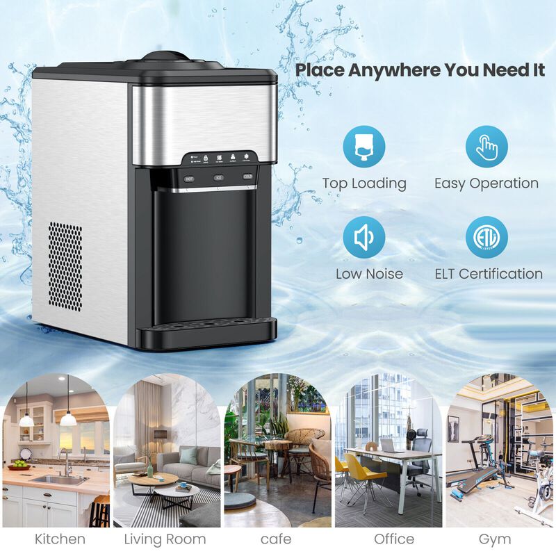 3-in-1 Water Cooler Dispenser with Built-In Ice Maker and 3 Temperature Settings for Home or Office
