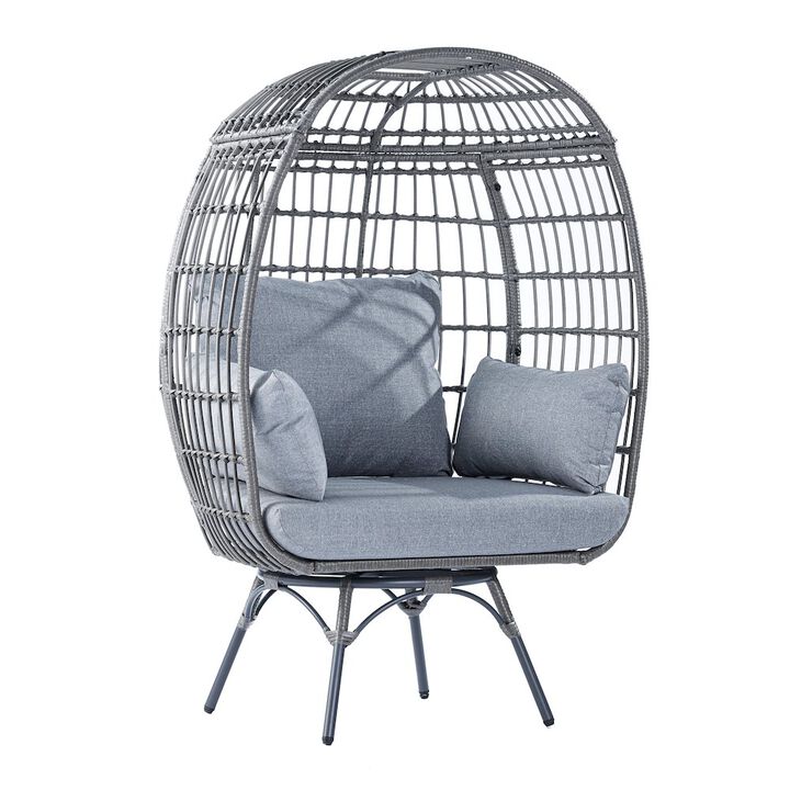 Flash Furniture Oversized Wicker Egg Swivel Lounge Chair, Gray Cushions/Gray Frame