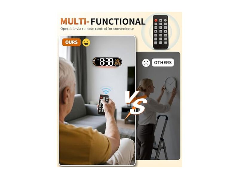 Digital Color Changing Remote Control Date Wall Clock 2 Inch Glow In Dark Orange image number 2